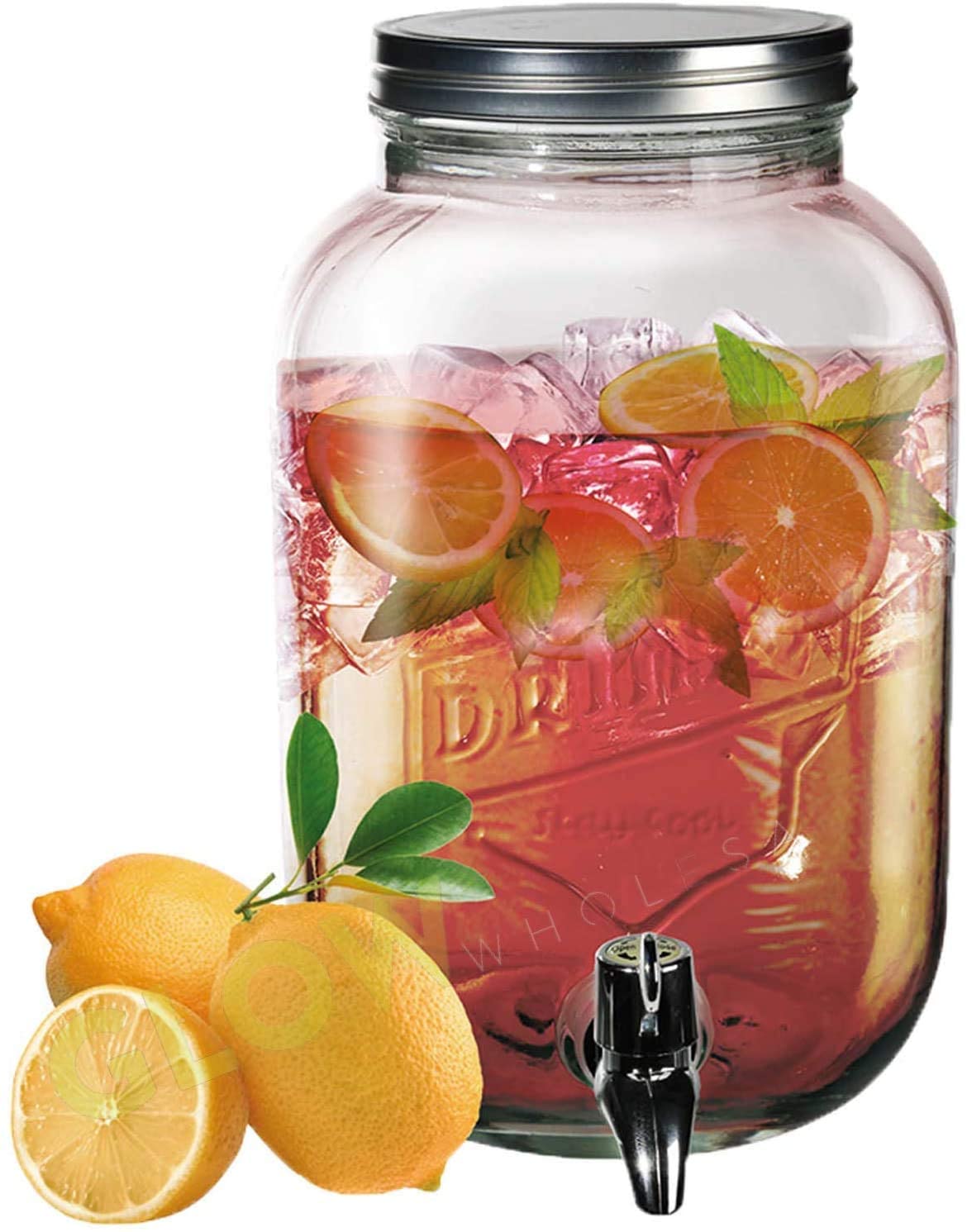 4L Glass Drink Dispenser with Tap – Large Strong Table Top Mason Jar with for Cold Drinks Water Juice Fruit Squash Cocktails Beverages &ndash...