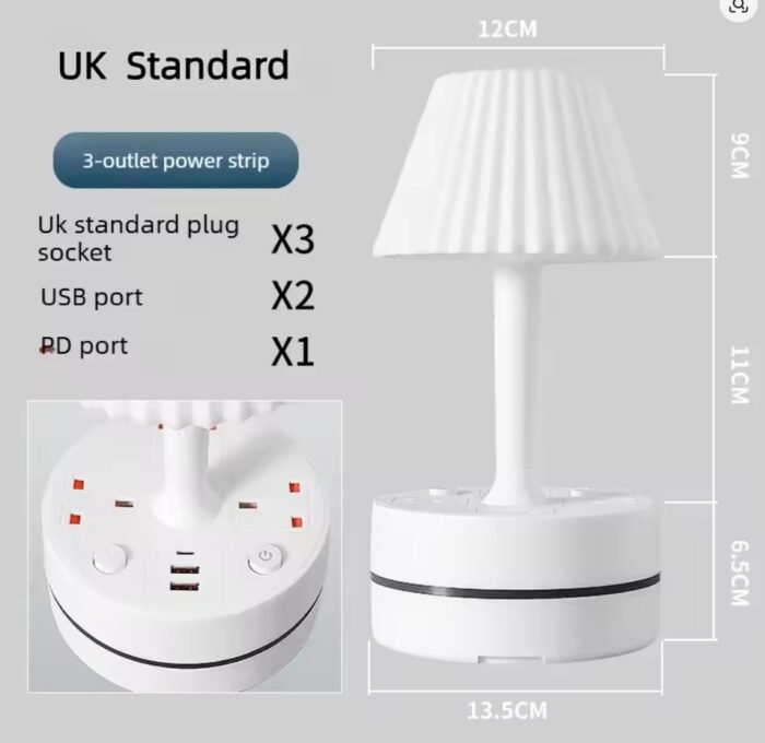 Desk Lamp & Power Socket, Charging Station with Night Light